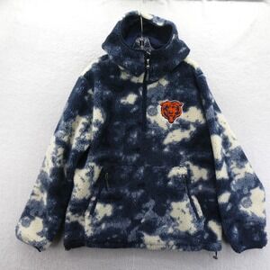 NFL Fleece Hoodie Mens Large Chicago Bears Blue White Tie Dye Sherpa Quarter Zip